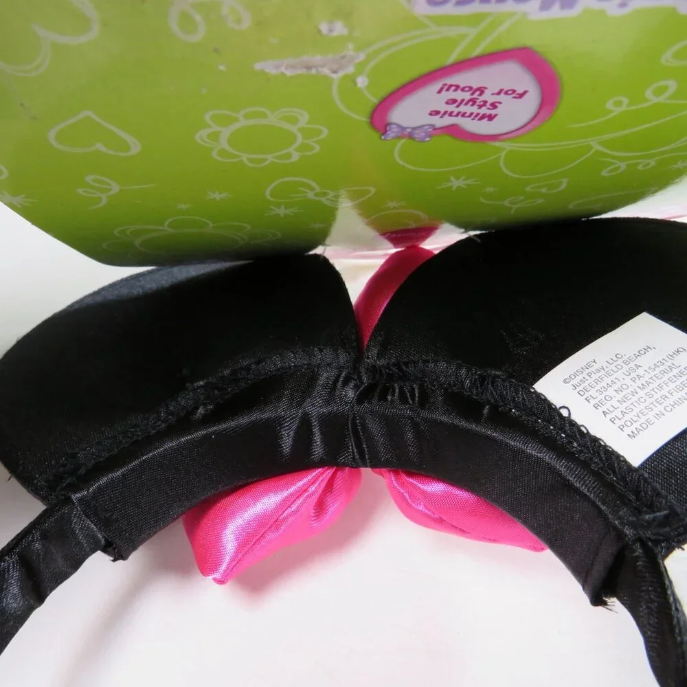 Minnie Mouse headband with sequins fabric ears, satin puffy pink polka dot bow